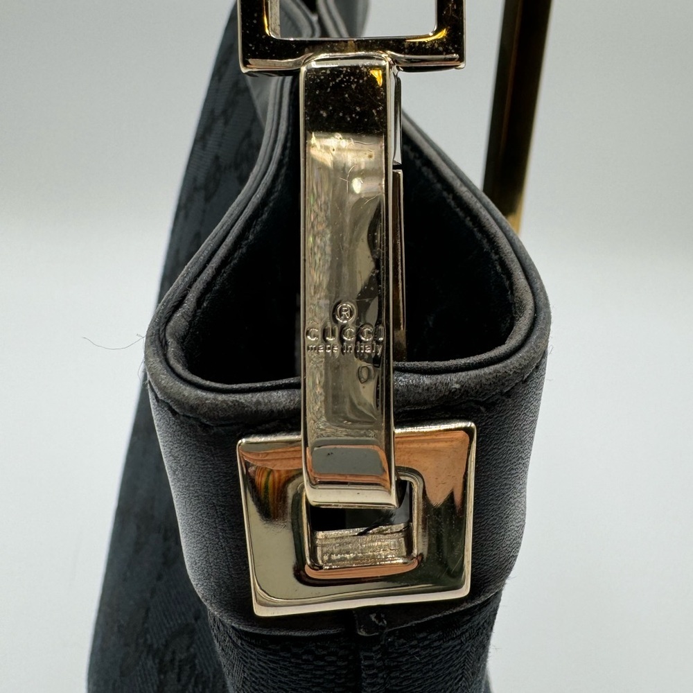 Gucci-Authentic-GG Canvas Shoulder Bag Black Leather - Picture 5 of 15